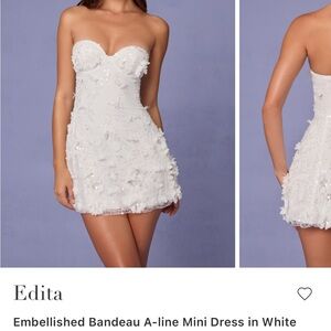 Oh Polly White Strapless Embellished Mini Dress